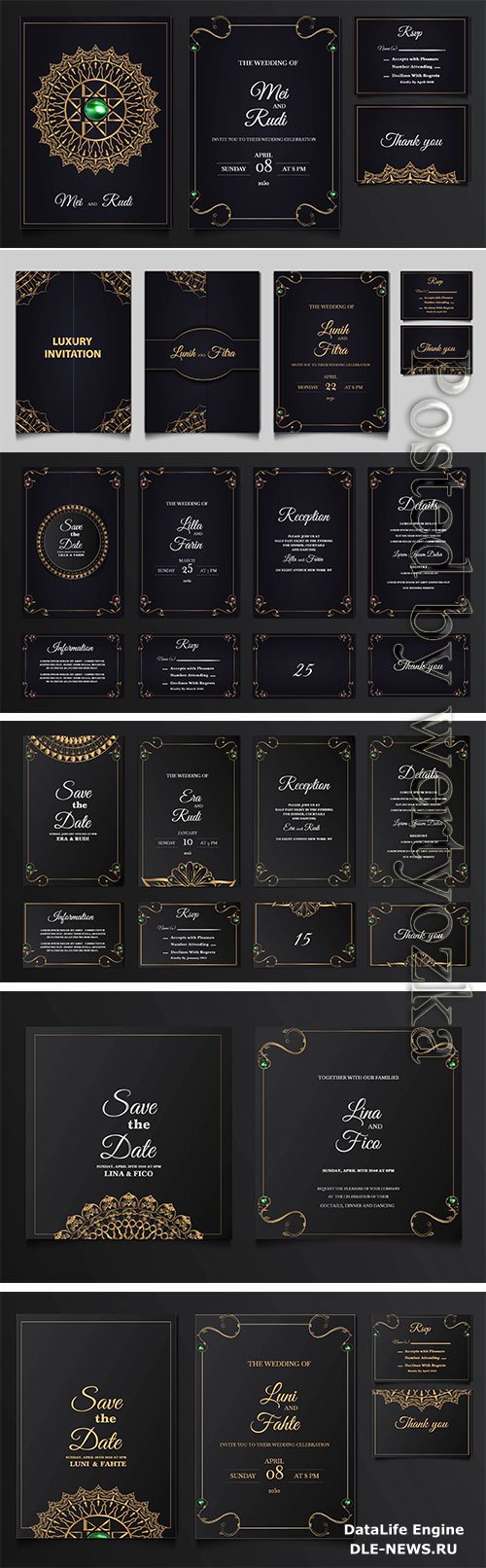 Set collection luxury save the date wedding invitation vector card