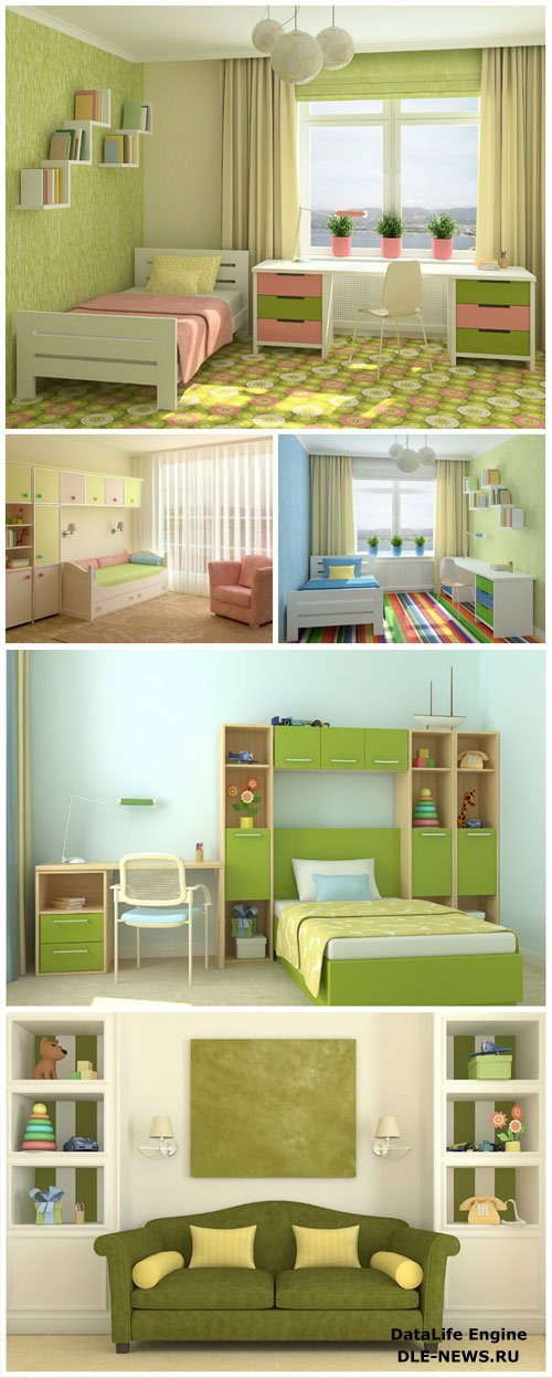 Children's room in olive tones stock photo