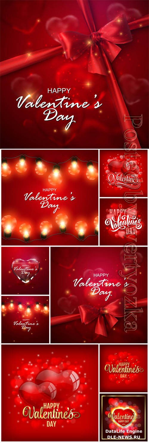 Red backgrounds with hearts and ribbons for valentine's day in vector