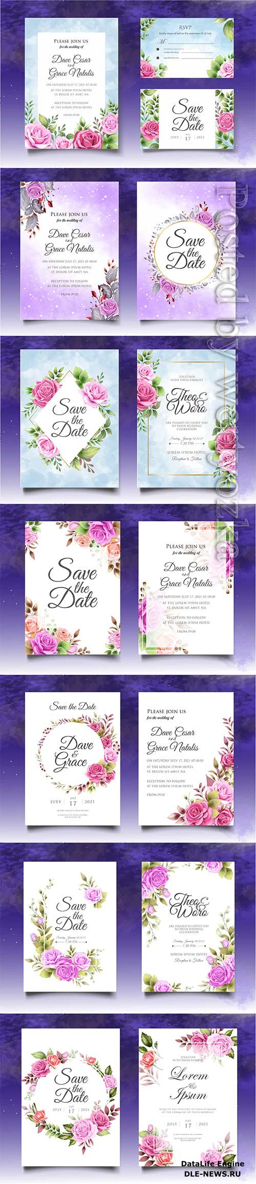 Luxury floral wedding invitation vector template