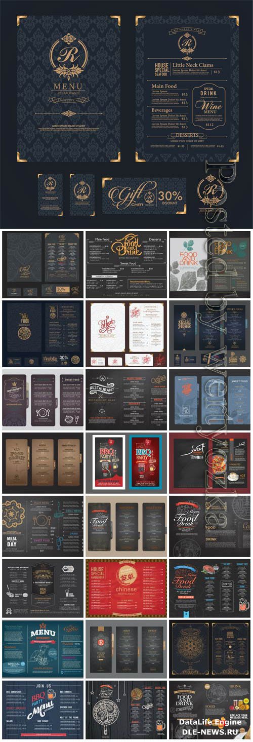 Vintage restaurant menus in vector