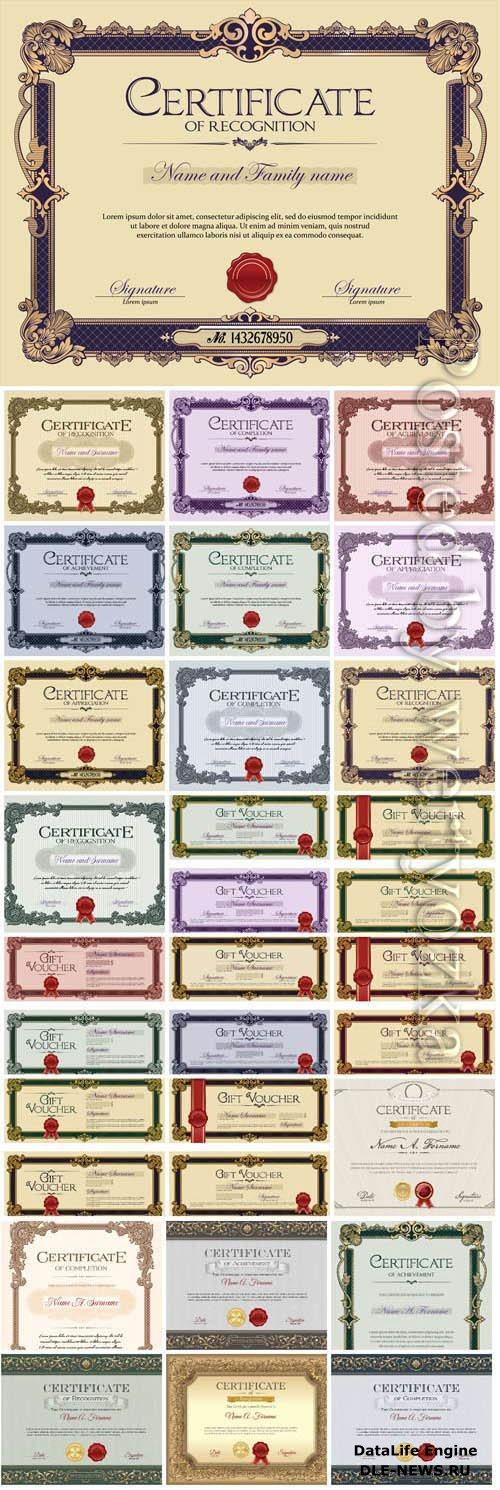 Vintage certificates with patterns in vector