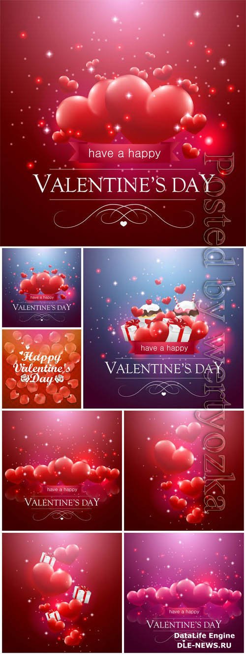 Shining hearts for valentine's day in vector