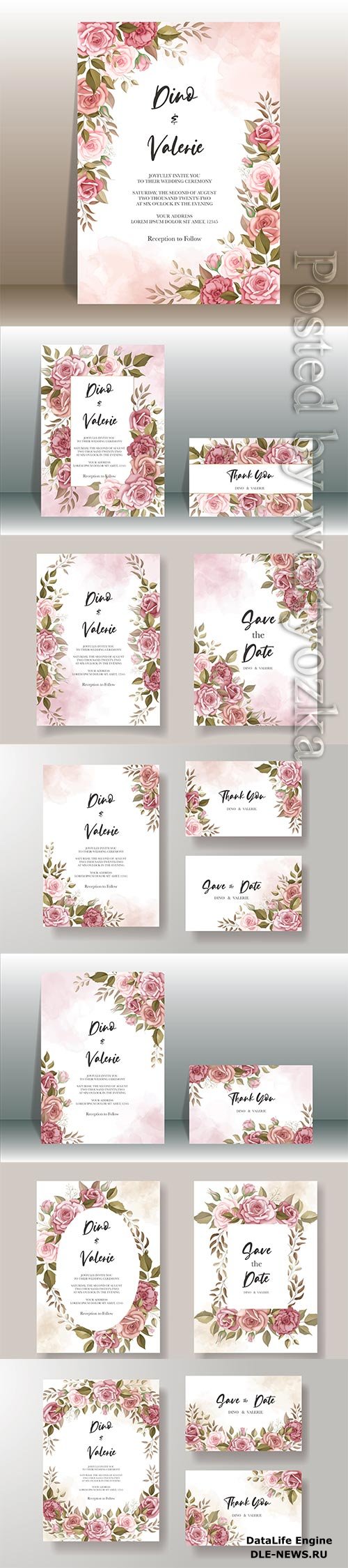 Beautiful wedding invitation card with rose decoration