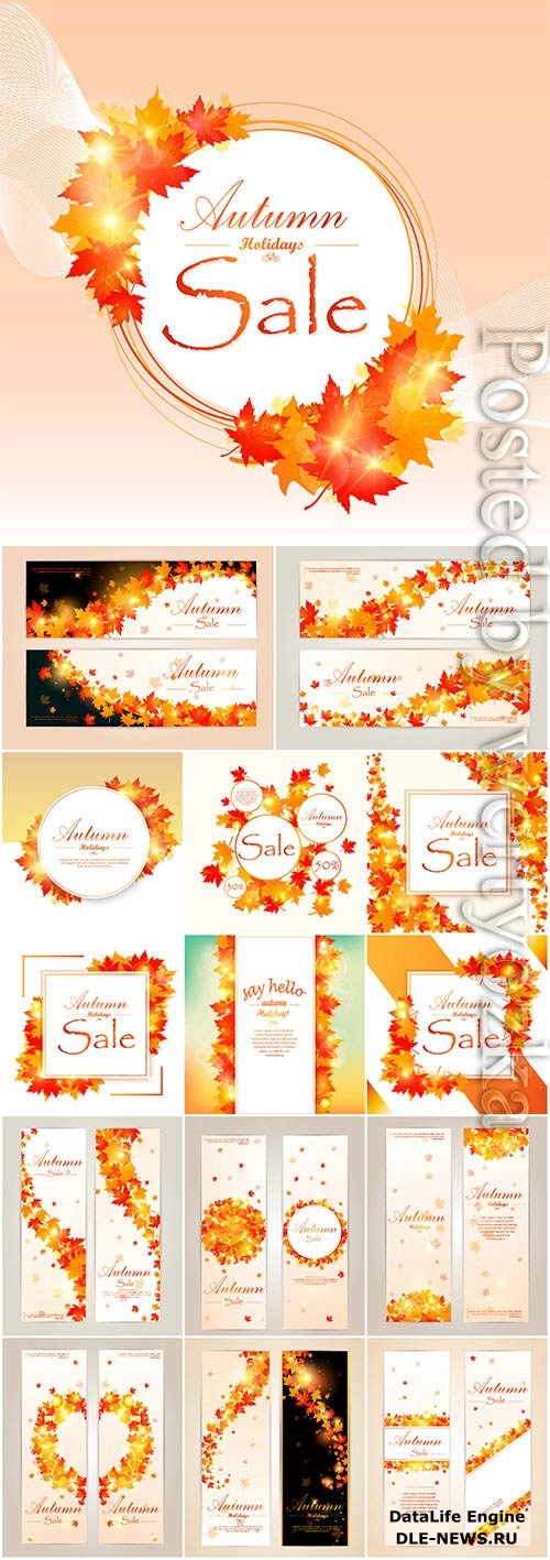 Autumn backgrounds and banners with leaves in vector