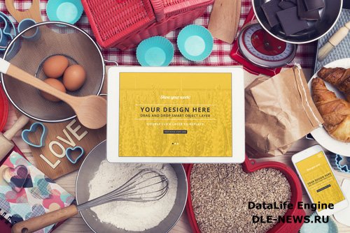 Tablet and Smartphone Surrounded by Baking Supplies Mockup 1 128898424