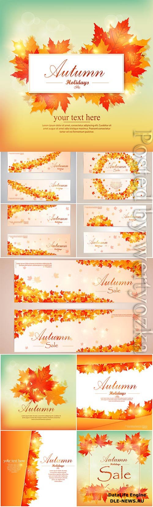 Autumn backgrounds and banners with yellow leaves in vector