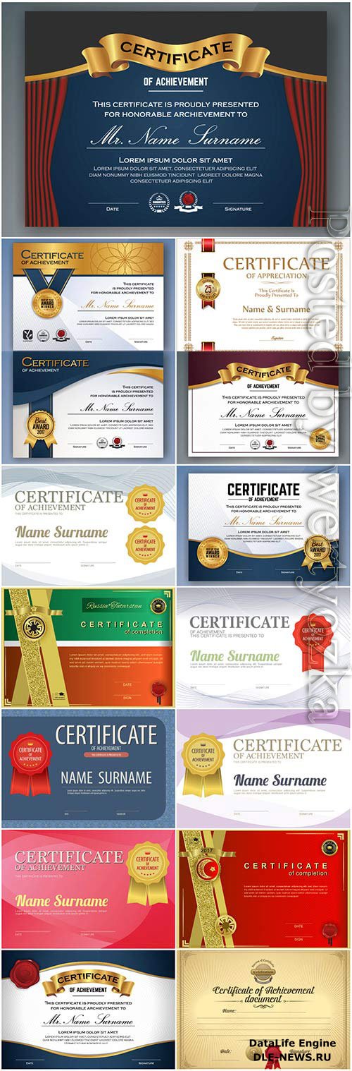 Horizontal colored diplomas and certificates in vector