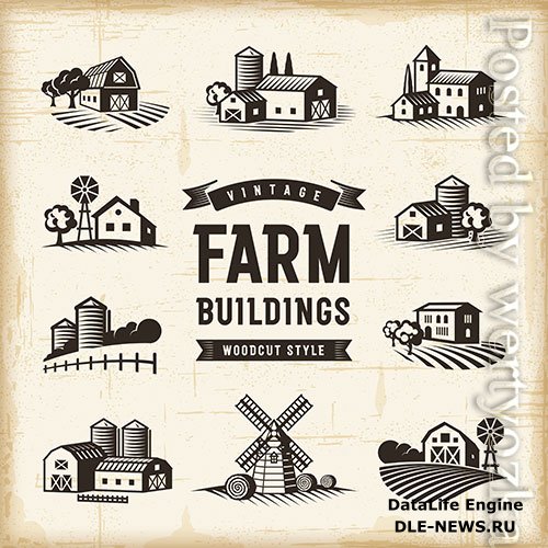 Vintage Farm Buildings Set