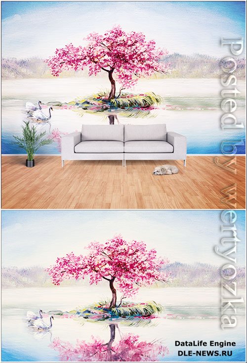 Oil painting style landscape scenery tv background wall