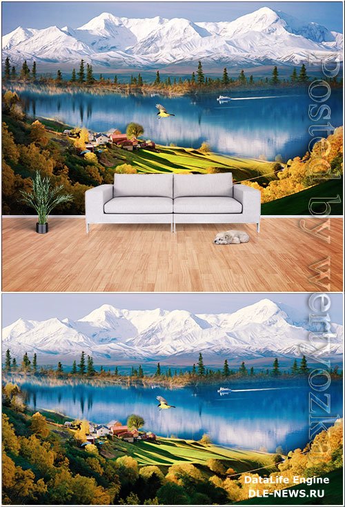 Modern landscape realistic oil painting style living room wall