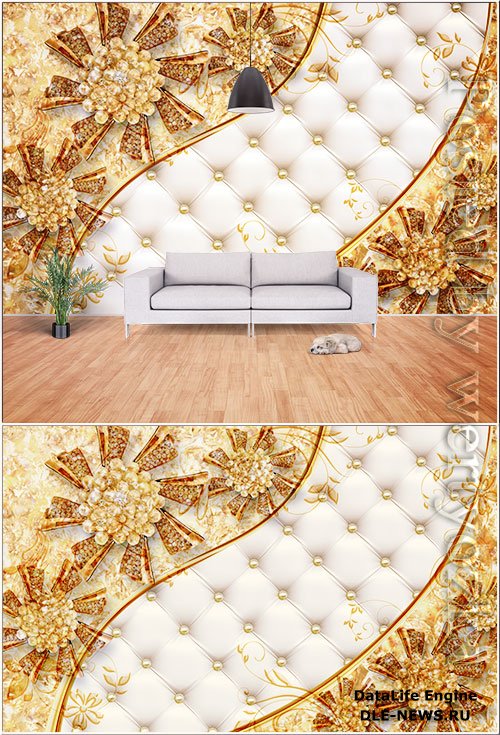 3d three dimensional noble luxury gold pearl flower background wall