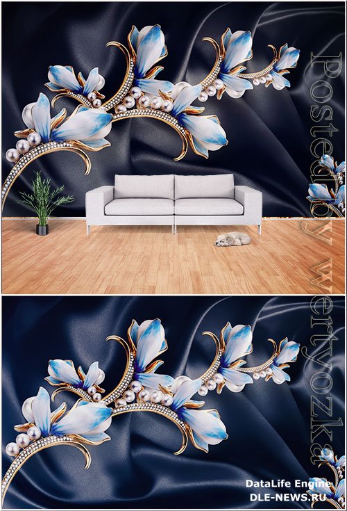 3d blue pearl tulip satin background wall