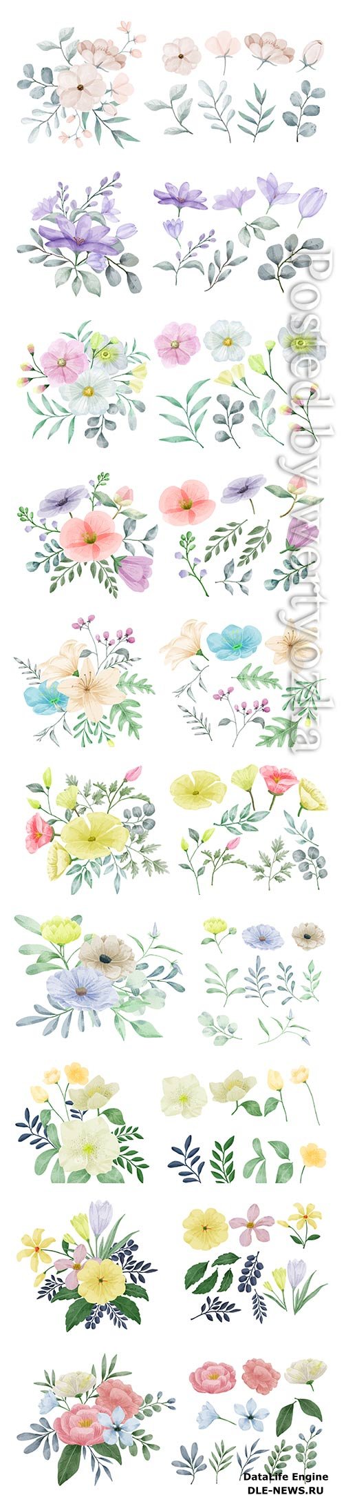 Vector flowers painted with watercolors