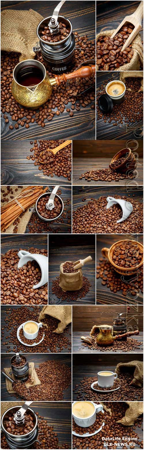 Coffee grinder, turka for making coffee and coffee beans stock photo