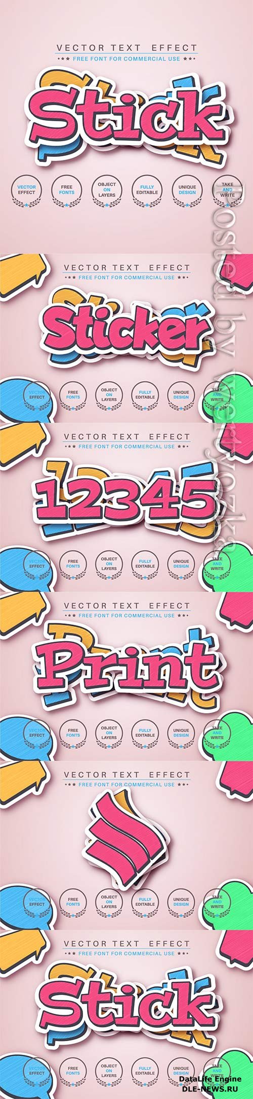 Set sticker - editable text effect, font style