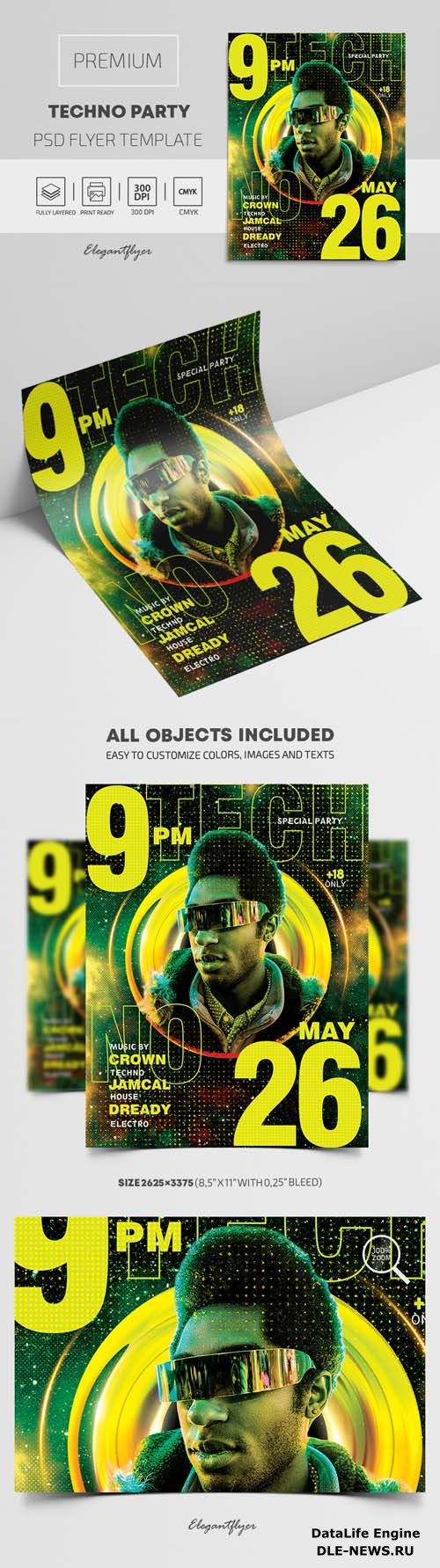 Techno Party Premium PSD Flyer Template