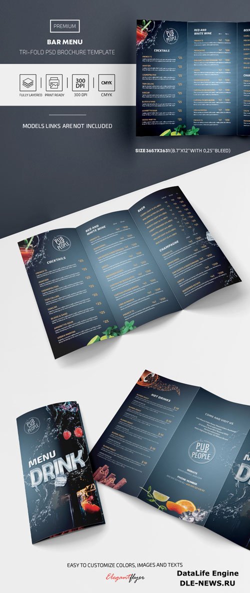 Bar Menu Premium Tri-Fold PSD Template