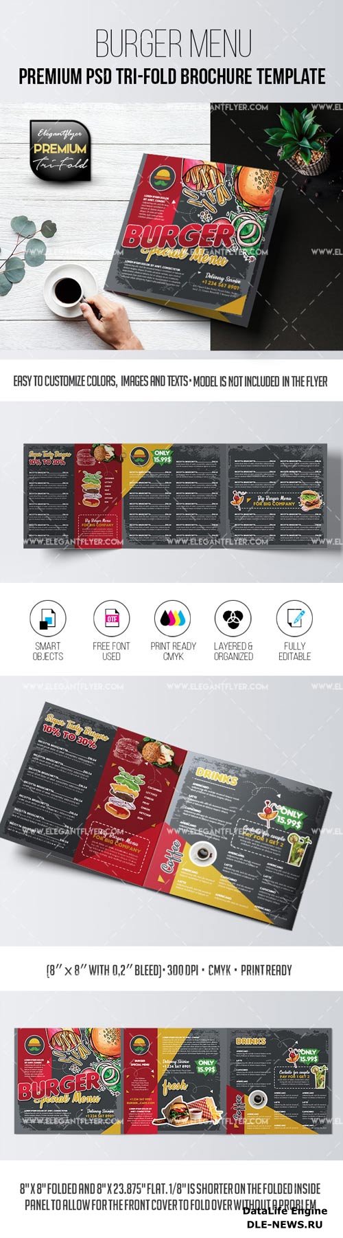 Burger Menu Brochure Template in PSD