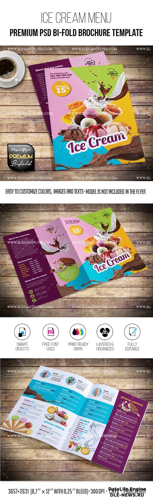 Ice Cream Menu Premium PSD Bi-Fold Brochure Template