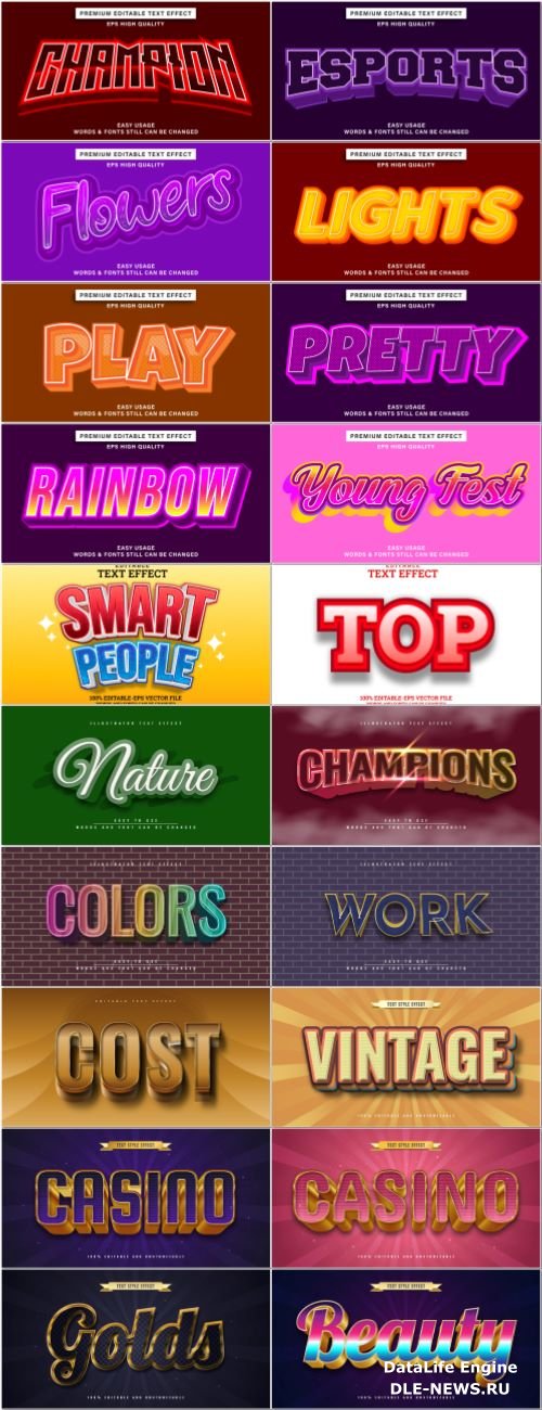 Set 3d editable text style effect vector vol 44