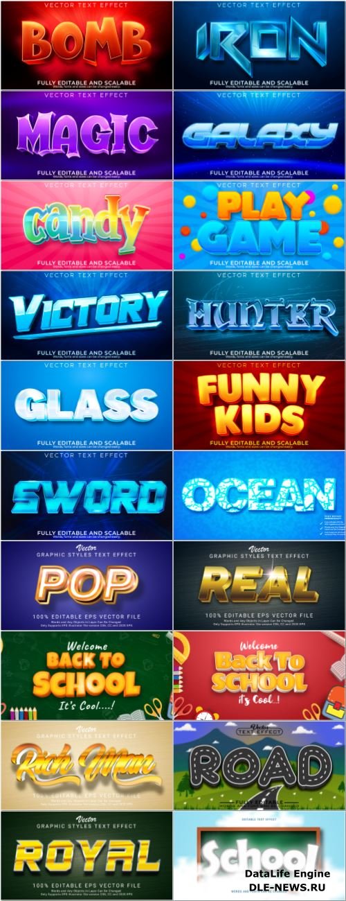 Set 3d editable text style effect vector vol 41