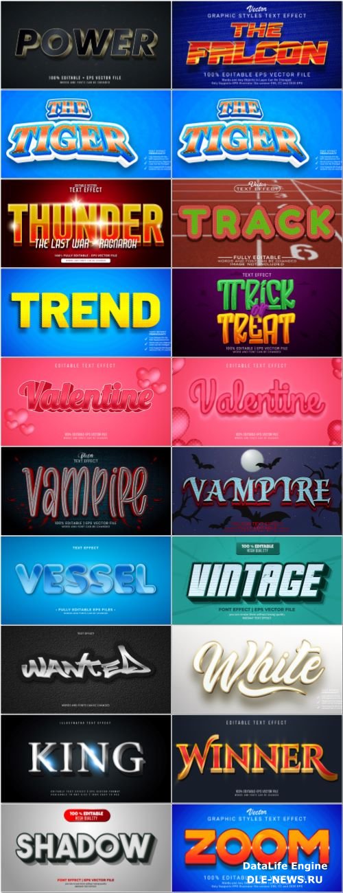 Set 3d editable text style effect vector vol 45