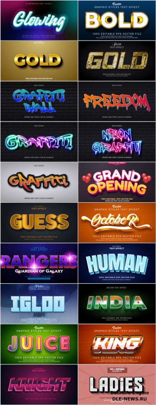 Set 3d editable text style effect vector vol 39