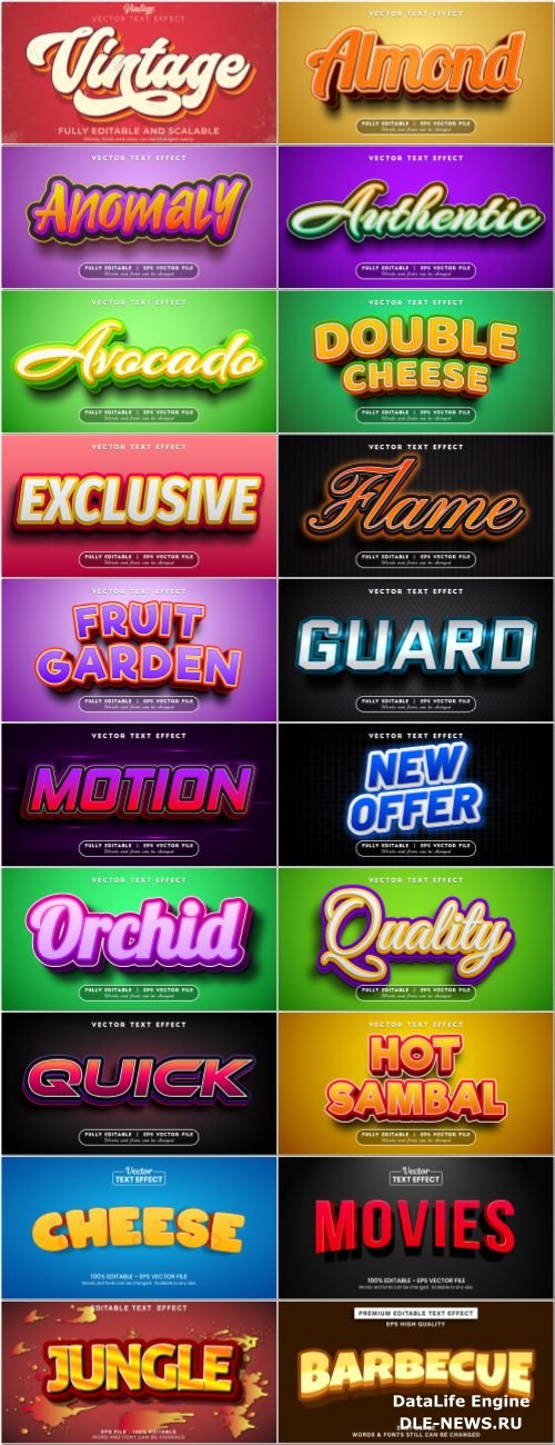 Set 3d editable text style effect vector vol 43