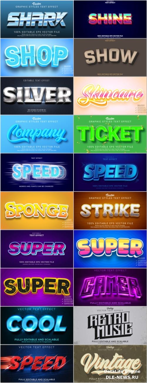 Set 3d editable text style effect vector vol 42