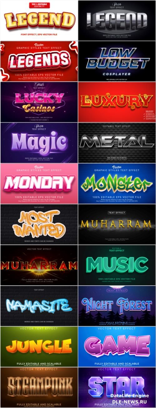 Set 3d editable text style effect vector vol 40