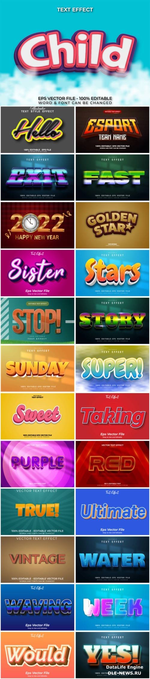 Set 3d editable text style effect vector vol 35