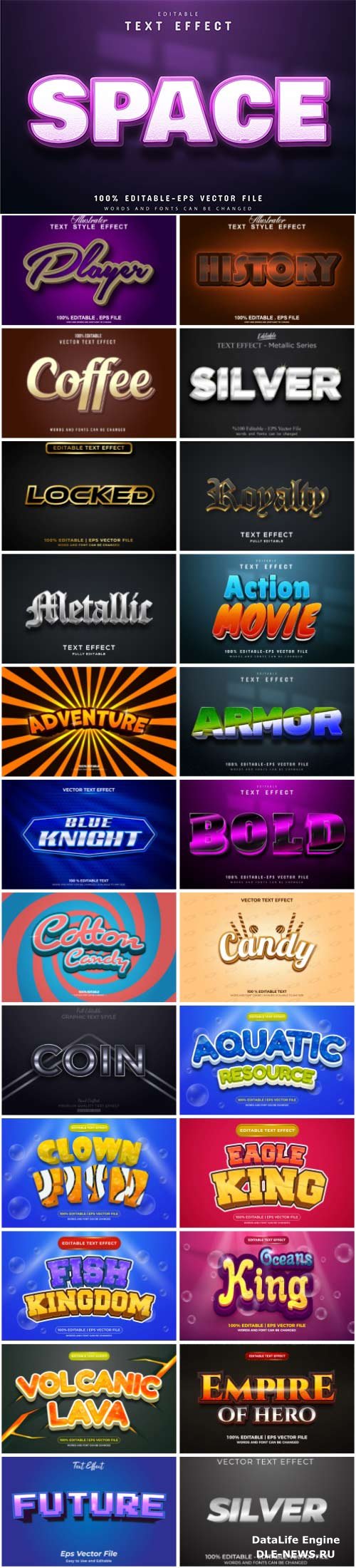 Set 3d editable text style effect vector vol 34