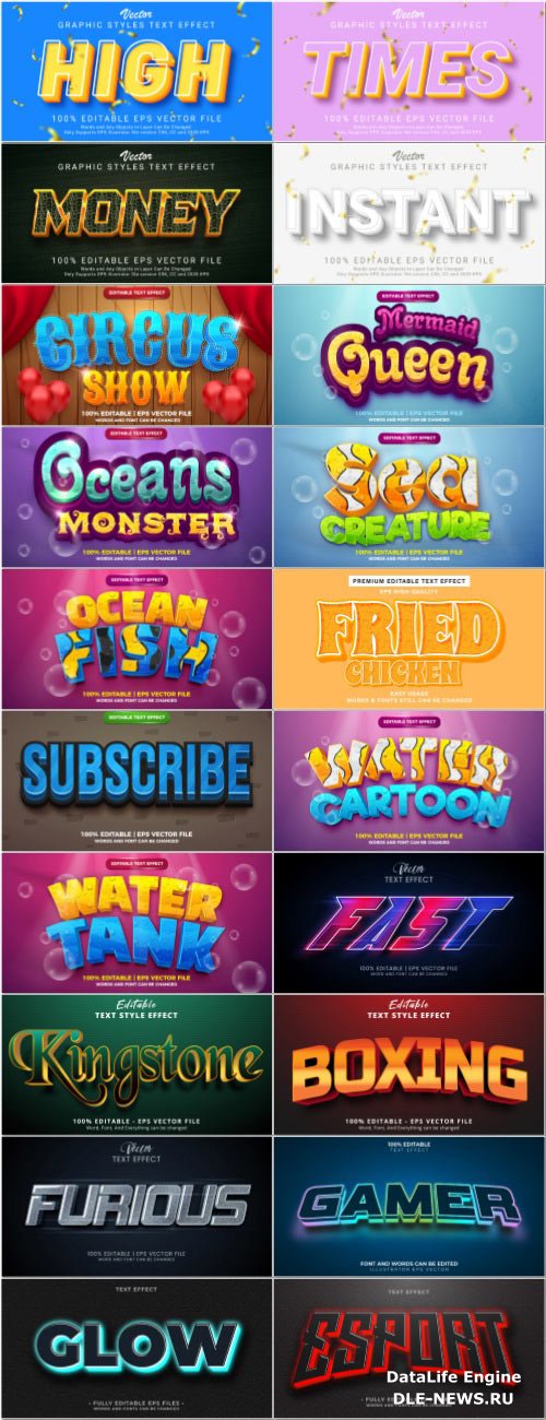 Set 3d editable text style effect vector vol 38