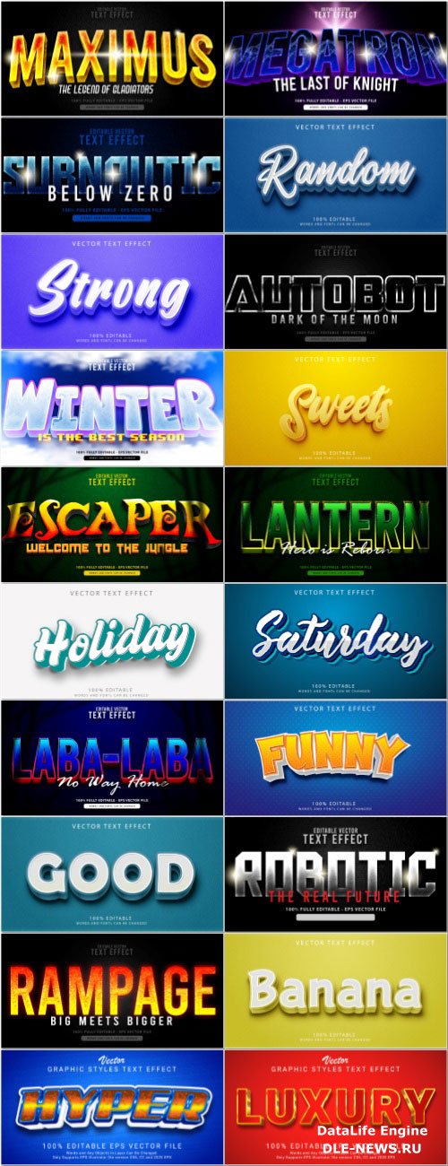 Set 3d editable text style effect vector vol 36