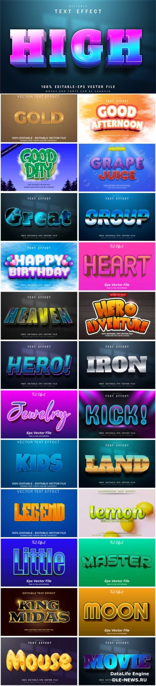 Set 3d editable text style effect vector vol 32