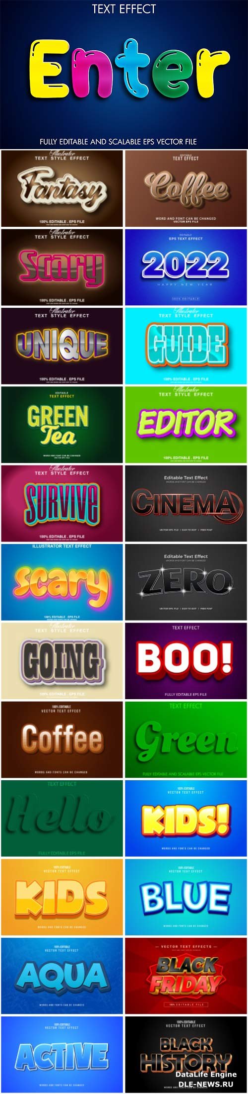 Set 3d editable text style effect vector vol 30