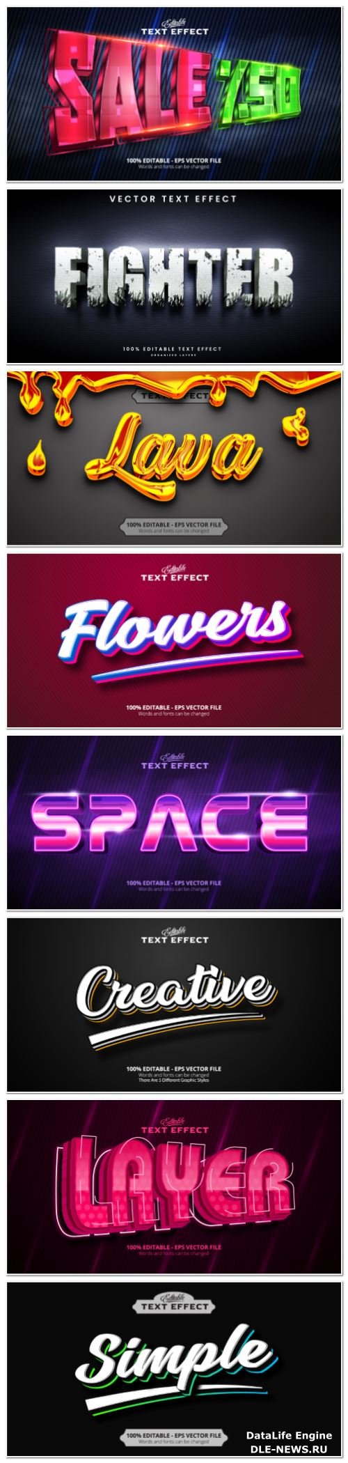 Set 3d editable text style effect vector vol 139