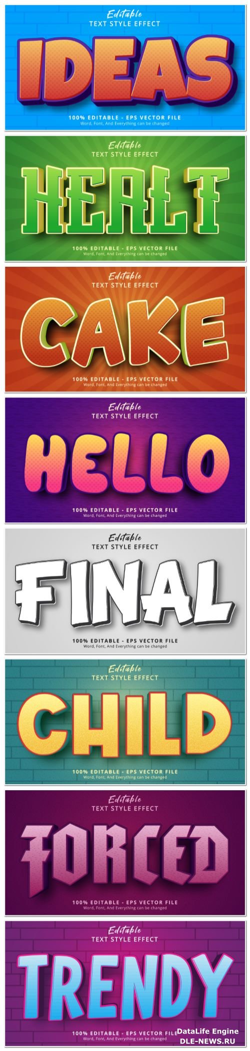 Set 3d editable text style effect vector vol 141