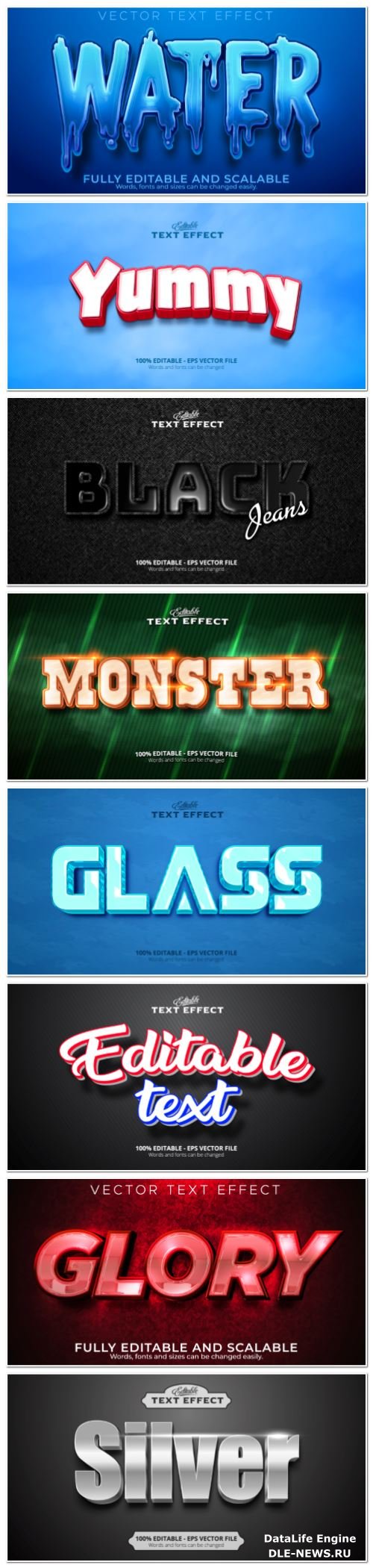 Set 3d editable text style effect vector vol 136