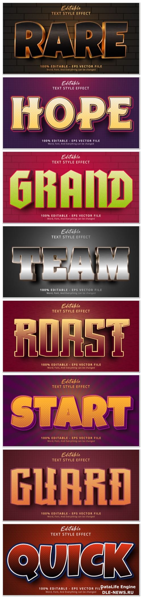 Set 3d editable text style effect vector vol 142