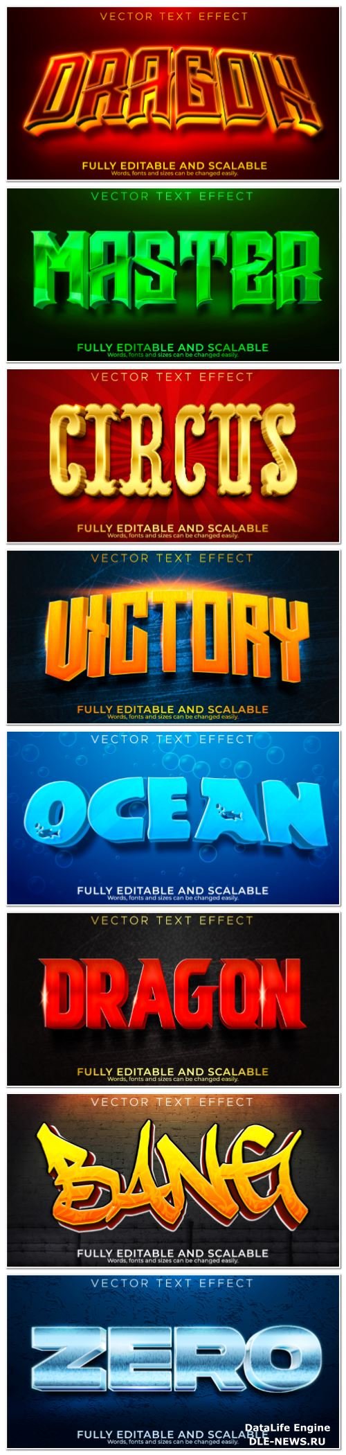 Set 3d editable text style effect vector vol 134