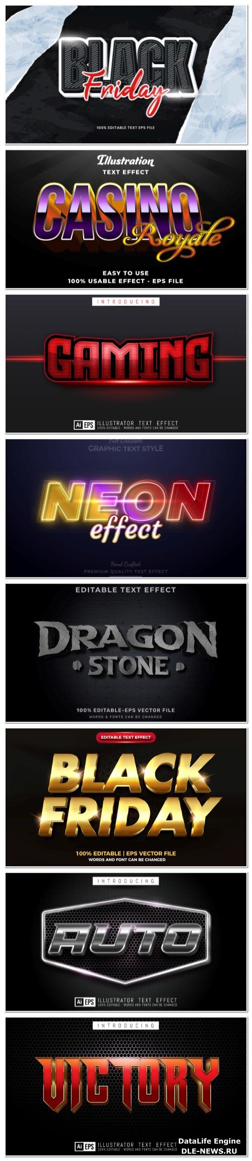 Set 3d editable text style effect vector vol 124