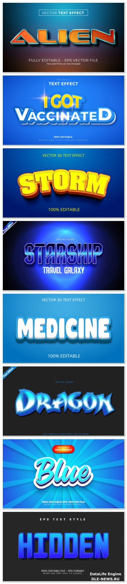 Set 3d editable text style effect vector vol 122