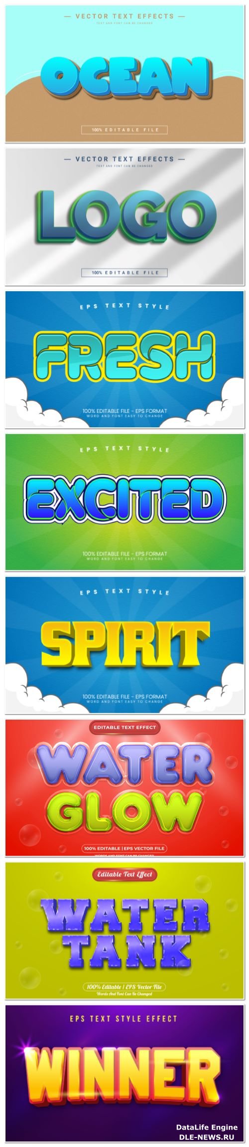 Set 3d editable text style effect vector vol 120