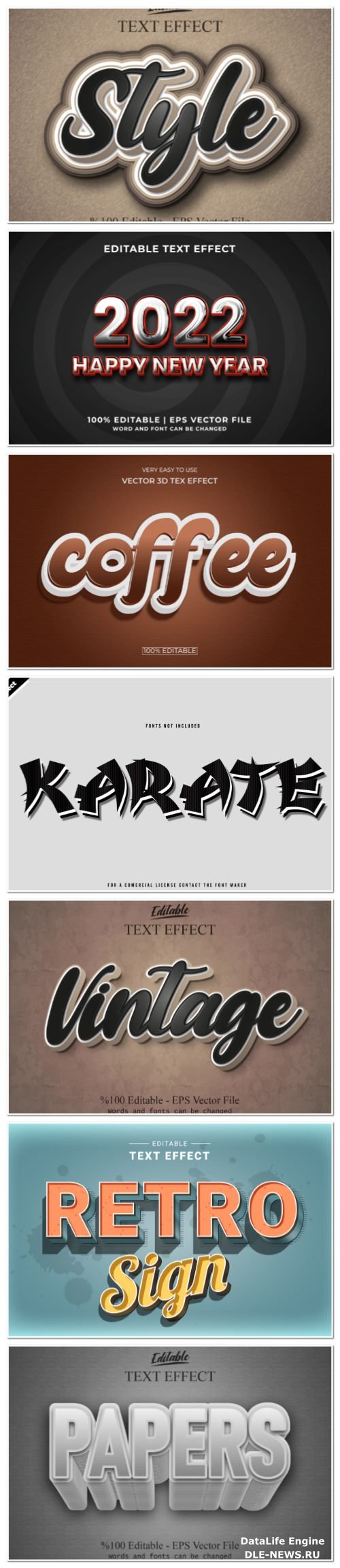 Set 3d editable text style effect vector vol 113