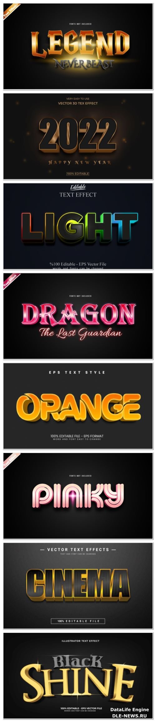 Set 3d editable text style effect vector vol 115