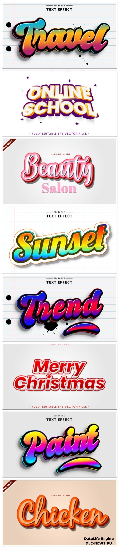 Set 3d editable text style effect vector vol 114