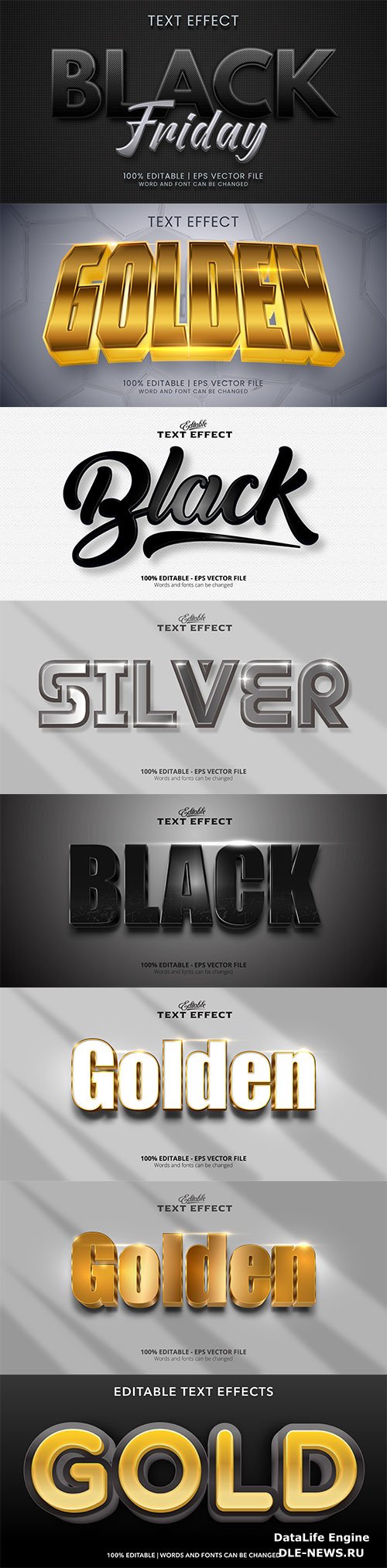 Set 3d editable text style effect vector vol 175