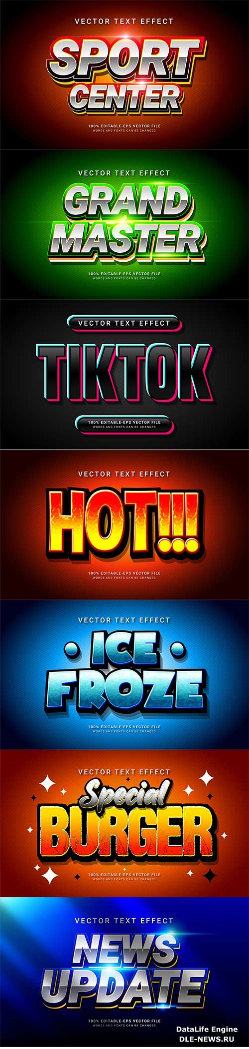 Set 3d editable text style effect vector vol 168